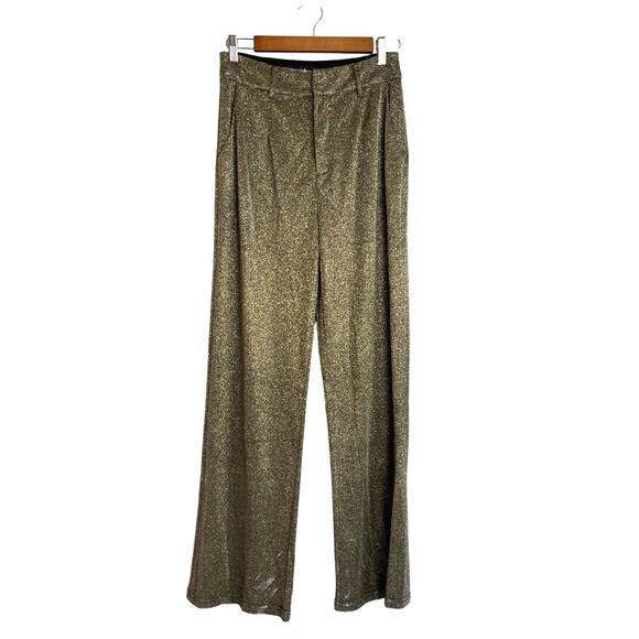 Lulu's Pants - Lulus Gold Metallic Straight Leg Trouser Pants Size M Pleated Stretch Party NWT
